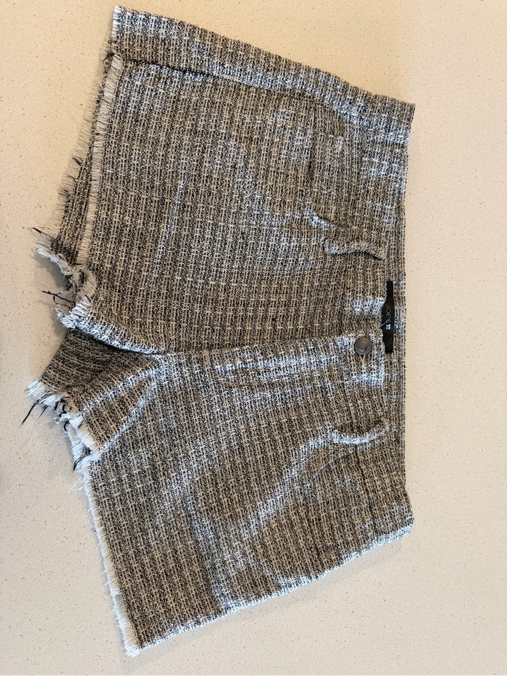 High-Waist Tweed Frayed Hem Women's Shorts - Gray